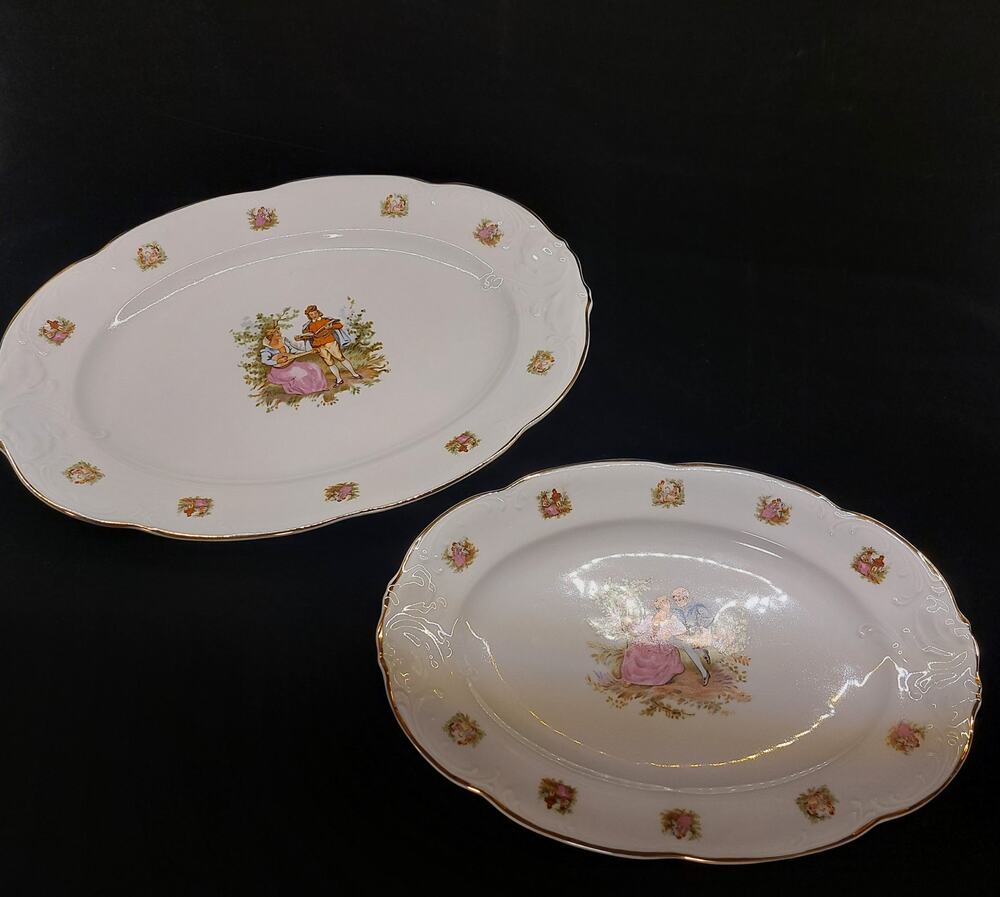 Vintage Walbrzych Poland Love Scene Porcelain Platter Set Courting Couple